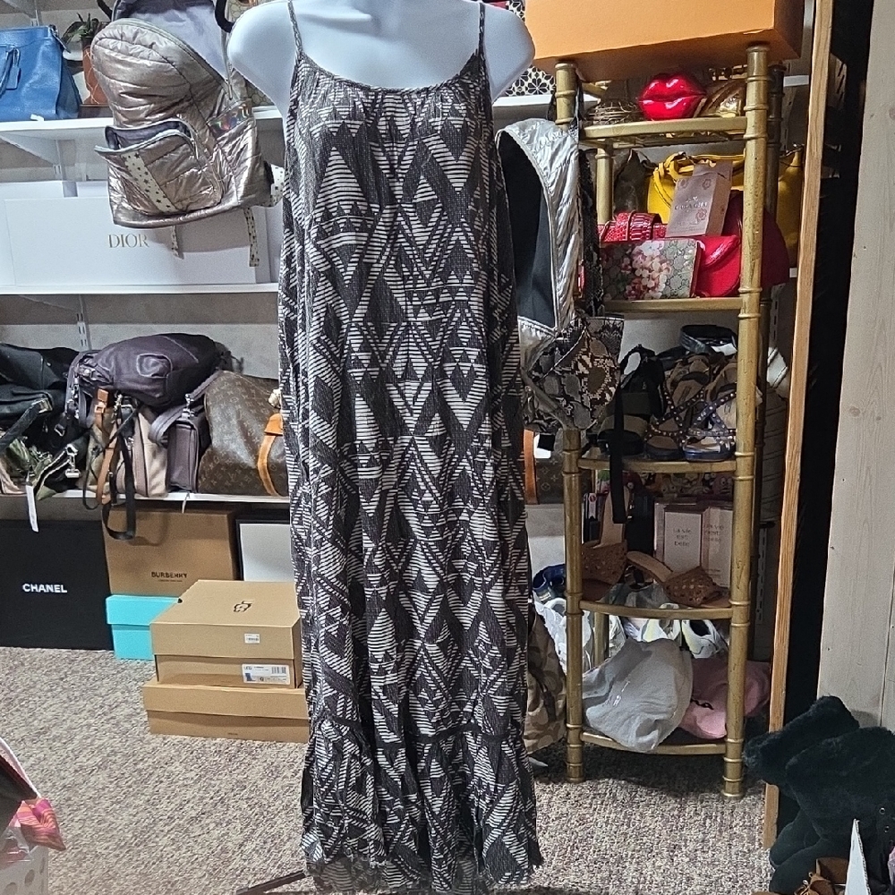 Aerie Black and White Geometric Maxi Dress